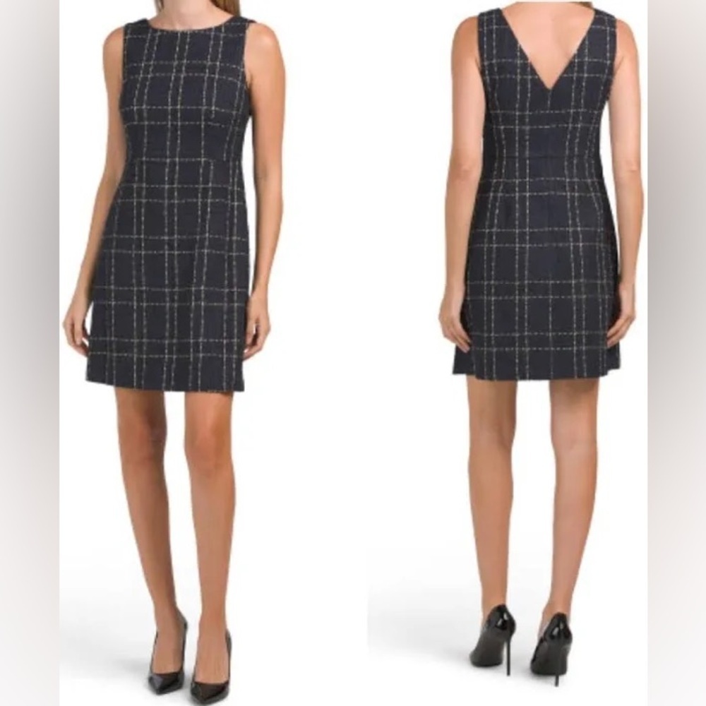 NWT Flora Bea Zoie Tweed Sleeveless Mini Shift Dress Navy Blue Sz S